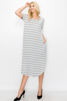 Women's Striped Curved Hem Midi Dress with Pockets style 4