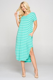 Women's Striped Curved Hem Midi Dress with Pockets style 2