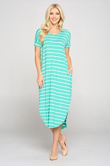 Women's Striped Curved Hem Midi Dress with Pockets style 5