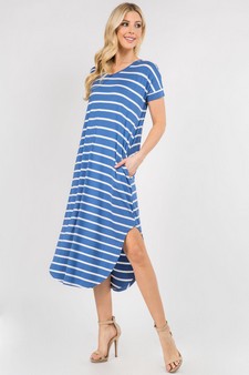 Women's Striped Curved Hem Midi Dress with Pockets style 3