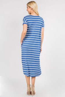 Women's Striped Curved Hem Midi Dress with Pockets style 4