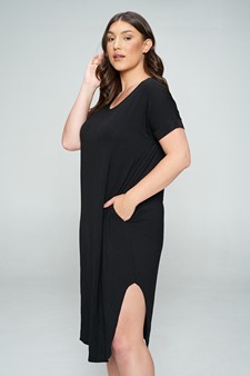 Women's Casual Curved Hem Midi Dress with Pockets style 5