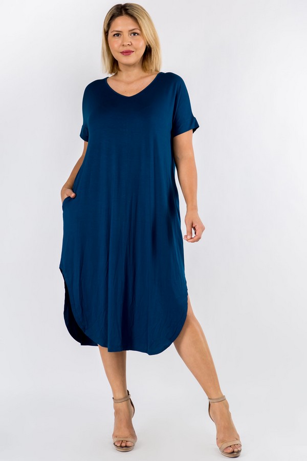 Women's Casual Curved Hem Midi Dress with Pockets - Wholesale - Yelete.com