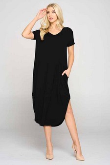 Women's Casual Curved Hem Midi Dress with Pockets style 4