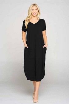 Women's Casual Curved Hem Midi Dress with Pockets