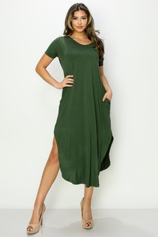 Women's Casual Curved Hem Midi Dress with Pockets style 4