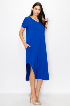 Women's Casual Curved Hem Midi Dress with Pockets style 2