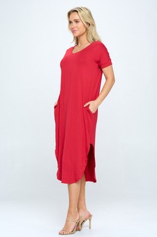 Women's Casual Curved Hem Midi Dress with Pockets style 2