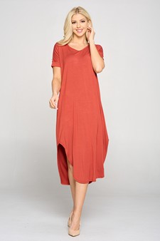Women's Casual Curved Hem Midi Dress with Pockets style 2