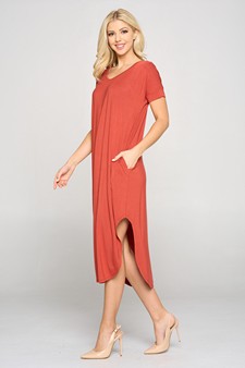 Women's Casual Curved Hem Midi Dress with Pockets style 4