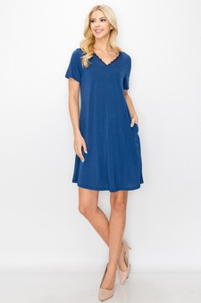 Women’s Lace Neckline Detail T-Shirt Dress style 4