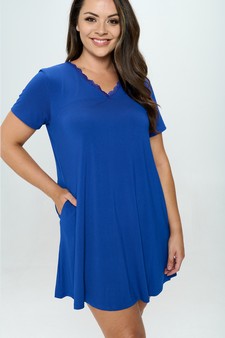 Women’s Lace Neckline Detail T-Shirt Dress style 4