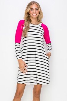 Women’s Hi-Line Color Block Striped Long Sleeve Dress