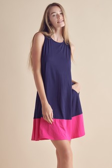 Women’s Sleeveless Dress w/ Colorblock Trim
