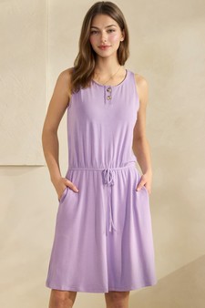 ETA 05/07/26 - French Terry Button Accent Drawstring Dress with Pockets (XL only) style 4