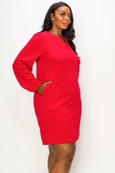 Women's V Cut Long Sleeve Shift Dress style 2