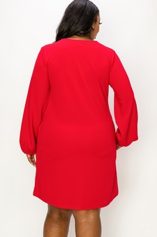 Women's V Cut Long Sleeve Shift Dress style 3