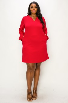 Women's V Cut Long Sleeve Shift Dress style 4