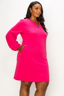 Women's V Cut Long Sleeve Shift Dress style 2