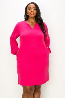 Women's V Cut Long Sleeve Shift Dress style 4