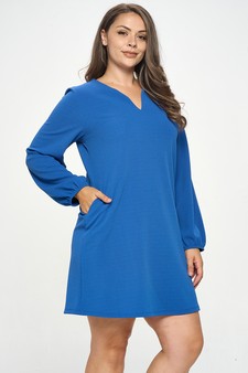 Women's V Cut Long Sleeve Shift Dress style 2