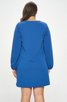 Women's V Cut Long Sleeve Shift Dress style 3