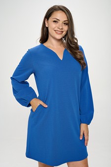 Women's V Cut Long Sleeve Shift Dress style 4