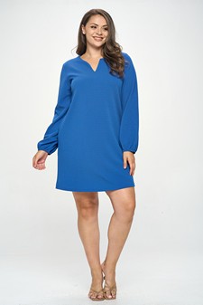 Women's V Cut Long Sleeve Shift Dress style 5