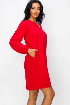 Women's V Cut Long Sleeve Shift Dress style 2