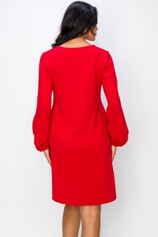 Women's V Cut Long Sleeve Shift Dress style 3