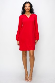 Women's V Cut Long Sleeve Shift Dress style 4