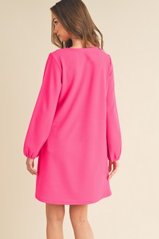 Women's V Cut Long Sleeve Shift Dress style 3