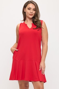 Effortless Flow Sleeveless Split Neck flounce hem Peach Skin Dress