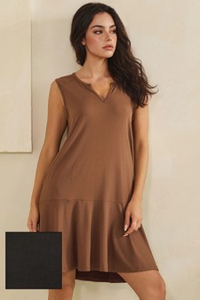 Effortless Flow Sleeveless Split Neck flounce hem Peach Skin Dress