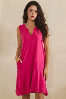 Effortless Flow Sleeveless Split Neck flounce hem Peach Skin Dress