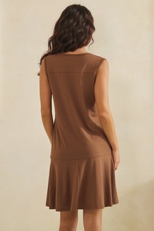 Effortless Flow Sleeveless Split Neck flounce hem Peach Skin Dress style 2