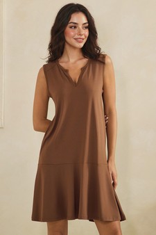 Effortless Flow Sleeveless Split Neck flounce hem Peach Skin Dress