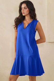 Effortless Flow Sleeveless Split Neck flounce hem Peach Skin Dress