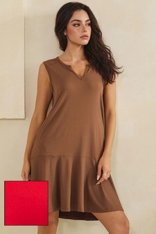 Effortless Flow Sleeveless Split Neck flounce hem Peach Skin Dress