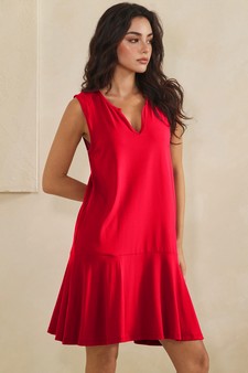 Effortless Flow Sleeveless Split Neck flounce hem Peach Skin Dress style 3