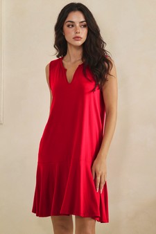 Effortless Flow Sleeveless Split Neck flounce hem Peach Skin Dress