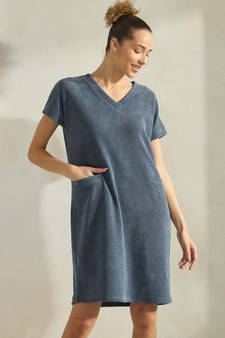 Women's Corduroy V Neck Short Sleeve Dress style 4