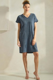 Women's Corduroy V Neck Short Sleeve Dress style 5