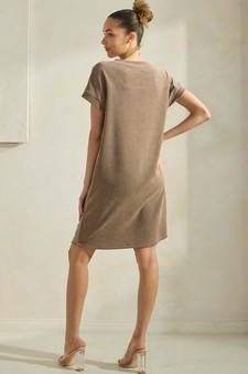 Women's Corduroy V Neck Short Sleeve Dress style 2