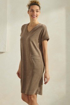 Women's Corduroy V Neck Short Sleeve Dress style 3