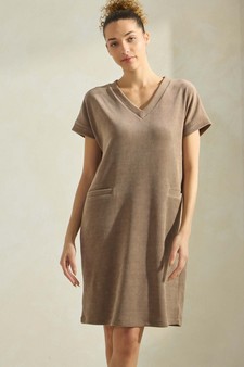 Women's Corduroy V Neck Short Sleeve Dress style 4