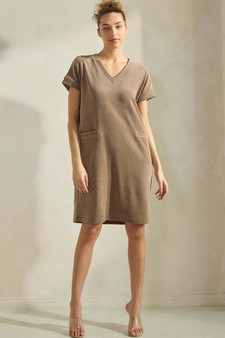 Women's Corduroy V Neck Short Sleeve Dress style 5