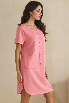 ETA 05/15/26 - Thin Modal Scuba Front Button Accent Short Sleeve Dress style 3