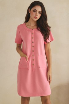 ETA 05/15/26 - Thin Modal Scuba Front Button Accent Short Sleeve Dress style 4