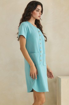 ETA 05/15/26 - Thin Modal Scuba Front Button Accent Short Sleeve Dress style 3